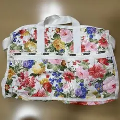 美品 レスポートサック ボストンバッグ 2way 花柄 大容量 旅行用 白マルチ