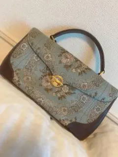 値下げ❣️花柄ブルー系ハンドバッグ