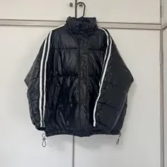 ブラックダウンジャケット Lサイズ ストライプ入り