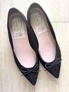 【美品】ラウナレアバレエ ポインテッドトゥ バレエシューズ 黒グリッター