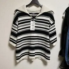 新品タグ付き　ZARA セーラー襟　ボーダーニット　半袖