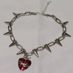ネックレス チョーカー レッド ハート トゲトゲ スパイク 心臓 パンク ロック