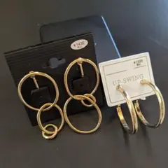 ゴールド フープイヤリング オーバルデザイン イヤリング 2個セット リング