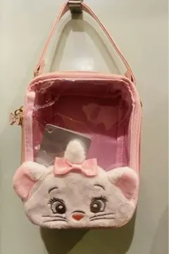 未使用 ディズニー マリーおしゃれキャット クリア窓ポーチ ストラップ付 ピンク