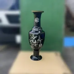 美品 希少 月夜野工房 花瓶 金彩ブラックレース花瓶 レースガラス