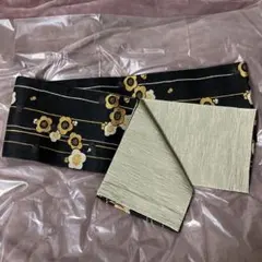 黒地 梅柄 金彩 リバーシブル 半幅帯のサムネイル