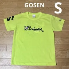 GOSEN Tシャツ S バドミントン ねこ 蛍光黄色 肩に足跡