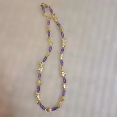 紫アメジスト風と金属ビーズのネックレス