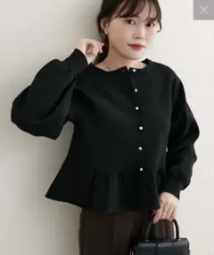 極美品 エムプルミエ ボリュームスリーブ ニット カーディガン 美シルエット 黒 極美品 エムプルミエ ボリュームスリーブ ニット カーディガン 美