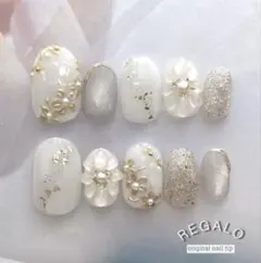 サイズオーダー制　ホワイト　花柄　ネイルチップ　ブライダル　成人式