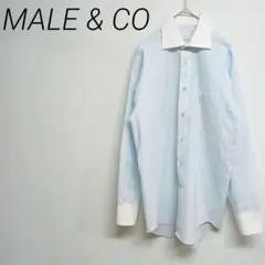 MALE & CO 水色ストライプ ワイシャツ S ノンアイロン　ビジネスのサムネイル