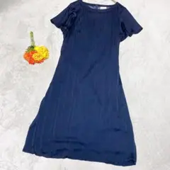 極美品【RIFANNE/リファンネ】プリーツワンピース 15号 濃紺 大きい