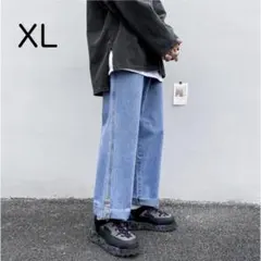 ストリート ワイド デニム パンツ XL ブルー ロールアップ 003221XL