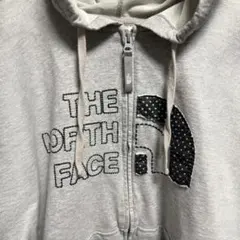 希少 ノースフェイス パーカー デカロゴ 刺繍 ドット柄 グレー L ゆるだぼ
