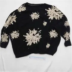 ▲パターントルソ 花柄ジャガードニットプルオーバー ブラック系 Fサイズ