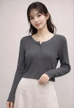 sheinグレー リブ編み 長袖カーディガン