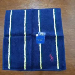 未使用　ポロラルフローレン紺色ストライプタオルハンカチ24×24