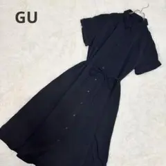 【GU】シャツワンピース ウエストリボン Aライン 大きめサイズ XXL