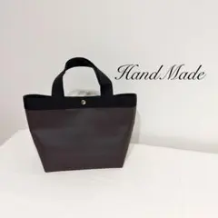 【ハンドメイド】ブラウン フェイクレザー ミニトートバッグ ゴールドボタン