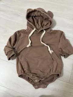 ブラウン フード付きクマ耳ロンパース