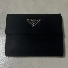 PRADA プラダ ナイロン 3つ折財布レザーブラック ロゴプレート