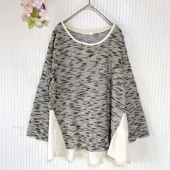 良品★イトキン 【エル】 ドッキング ニット シャツ （L） ラメ 異素材