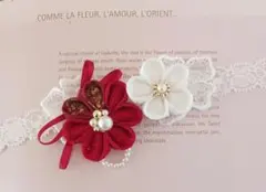 つまみ細工のベビーヘアーバンド　袴ロンパース　100日祝い　お食い初めお宮参り