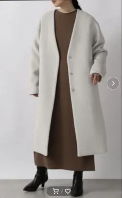 LOWRYS FARM メリノノーカラーコート アイボリー FREESIZE