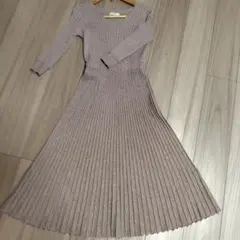 フリーズマート ニットワンピース 長袖 Vネック リブ編み ロング フリーサイズ