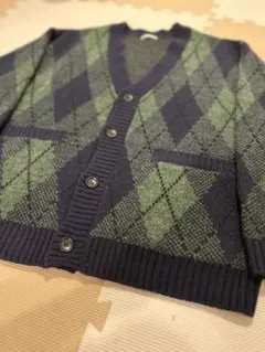 ネイビーグリーン アーガイル柄カーディガン