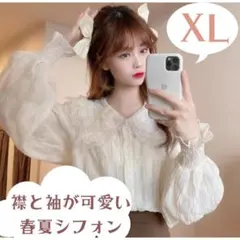 アイボリー レース フリル 襟付き ブラウス ＸＬサイズ かわいいブラウス 2L