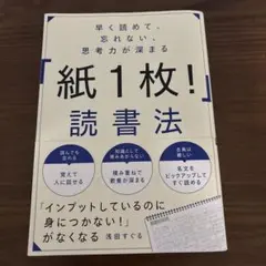 【中古品】紙1枚! 読書法　早く読めて忘れない （浅田すぐる）2021年