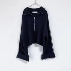 【美品】ZARA◆ハーフジップニットトップス◆ネイビー◆L