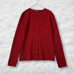 シップス　Vネック　カーディガン　ウール　レッド　赤　S相当 無地