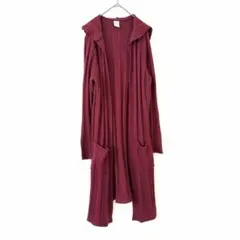 FadedGlory バーガンディ ロングカーディガン【L】赤 フード付き