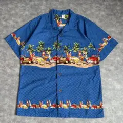 90s Palmwave コットン アロハシャツ ヤシの木 アメ車 サーフボードのサムネイル