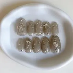 ネイルチップ　ロングネイル　ちゅるん　フレンチガーリー　ワンホン　韓国