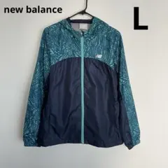 ニューバランス レディース ウィンドブレーカー L 紺 ランニング リーフ柄