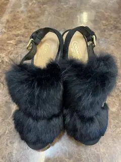 パンプス 黒　コーチ　ファー付き　COACH サンダル