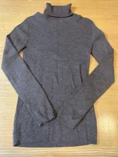 洗えるウールハイゲージリブ　タートルネックセーター ブラウン　L