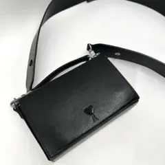 AMI PARIS 2way ランチバッグ カメラ ショルダーバッグ レザー 黒