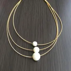 三連一粒フェイクパールネックレス