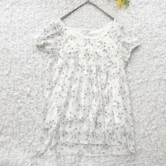 クランプリュス　花柄ブラウスチュニック　M 白　薄手　フェミニン　大人可愛いのサムネイル