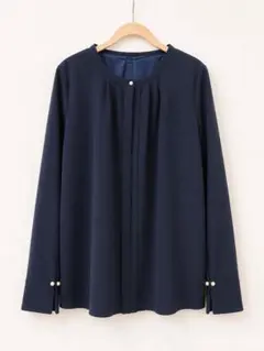 Pierrot パール付き タックブラウス ネイビー Mのサムネイル