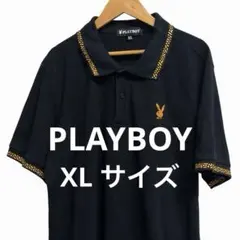 【希少】PLAYBOY プレイボーイ ポロシャツ XL ブラック オレンジ 刺繍