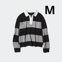 一度着用　ユニクロ　スムースコットンリラックスポロセーターサイズM ボーダー　黒