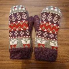 ニットミトン 多色模様とストライプ
