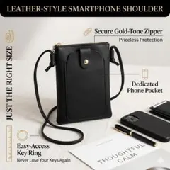 これ1つで手ぶらお出かけ！ スマホショルダー ブラック 外ポケット キーリング付