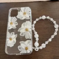 花柄 iPhone11ケース ビーズストラップ付き