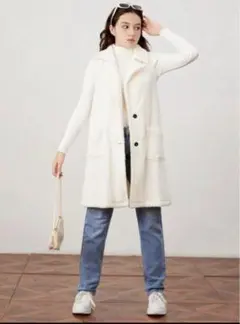 ホワイト フリース ロングベスト
